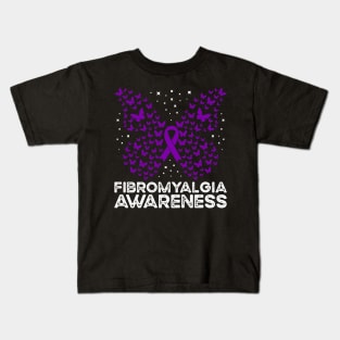 Fibromyalgia Awareness Fibromyalgia Butterfly Ribbon Kids T-Shirt